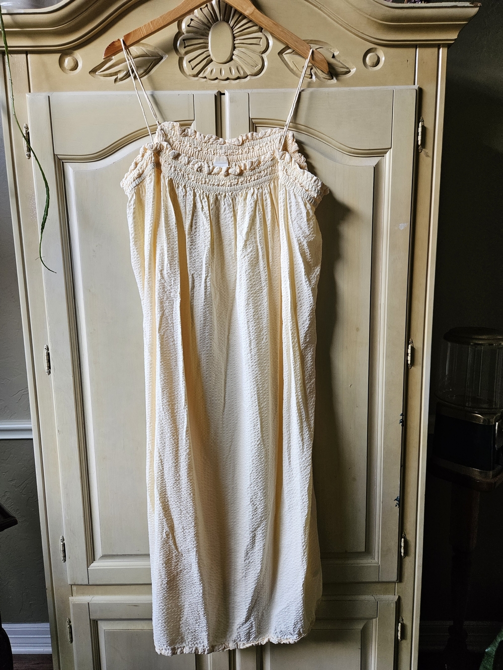 Light Yellow Textured Dress with Smocked Neckline